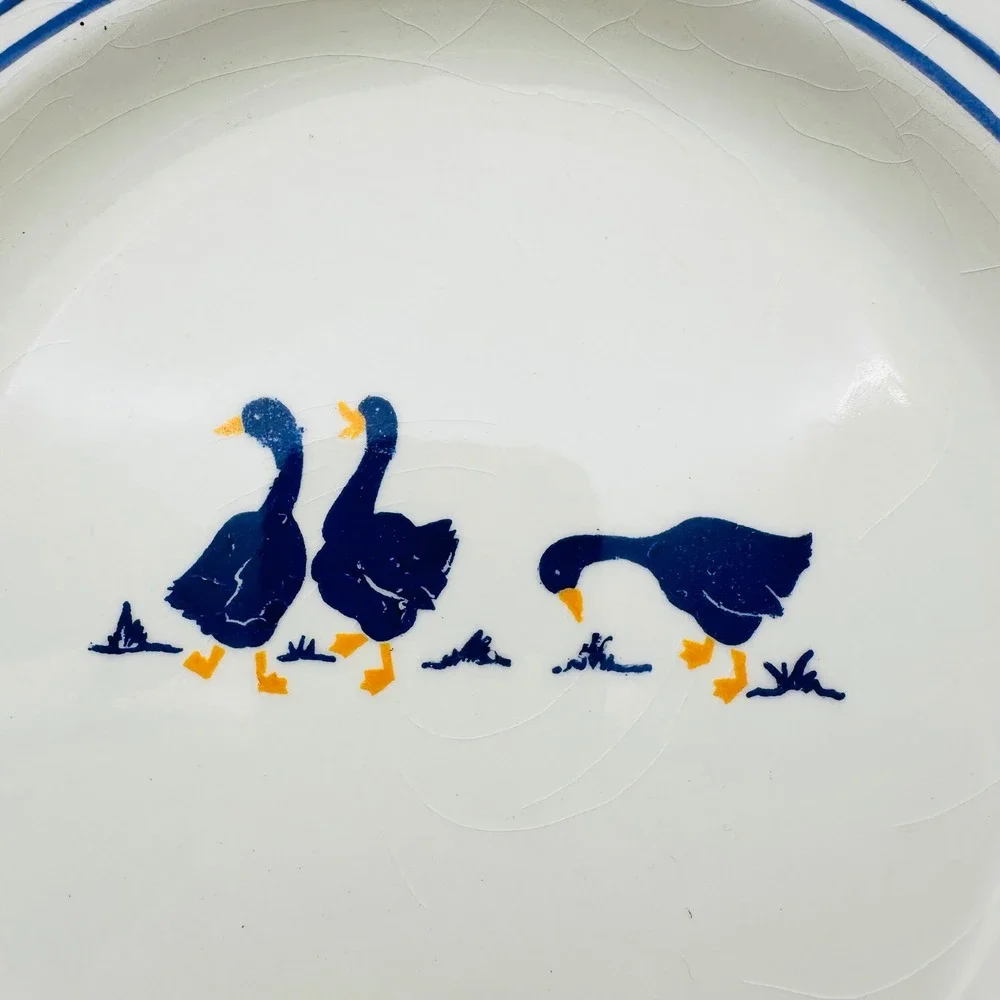 Vintage Ceramica Castellamare Italy Blue Country Goose Appetizer Plates Set of 2